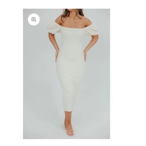 WORTH COLLECTIVE BLAKELEY TEXTURED MIDI DRESS IVORY